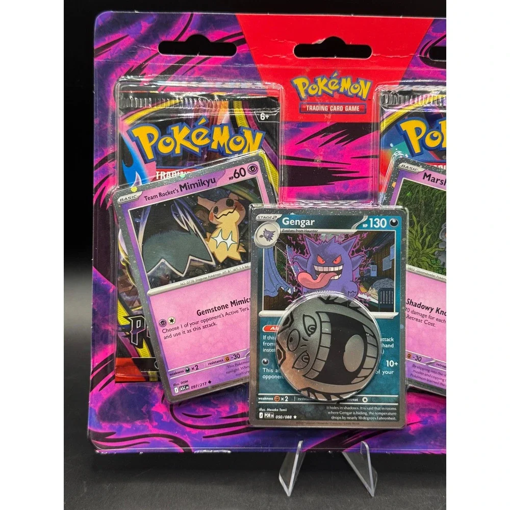 Pokemon TCG Gengar Marshadow Team Rockets Mimikyu 3-Pack Blister 2 Booster Packs